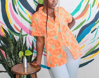 2J | Vintage Rochelle Top | Vibrant Floral Print Top | Casual Button Up | 80's 90's Rochelle | Retro Floral Ladies Blouse | Size Small