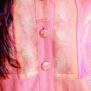 1J Bright Floral Printed Blouse Vintage Nancy Bolen Orange Button Up Blouse Retro Embroidered Top SZ.S image 3