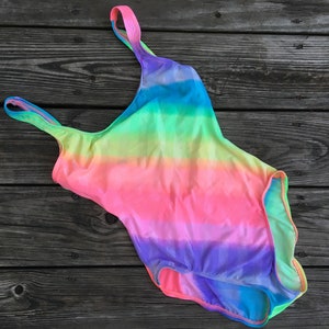 Vintage 80s/90s One Piece Swimsuit, Fluorescent Rainbow, Bright 1980s/1990s Swim Suit, Excellent Condition, Pacific Connection Swimwear