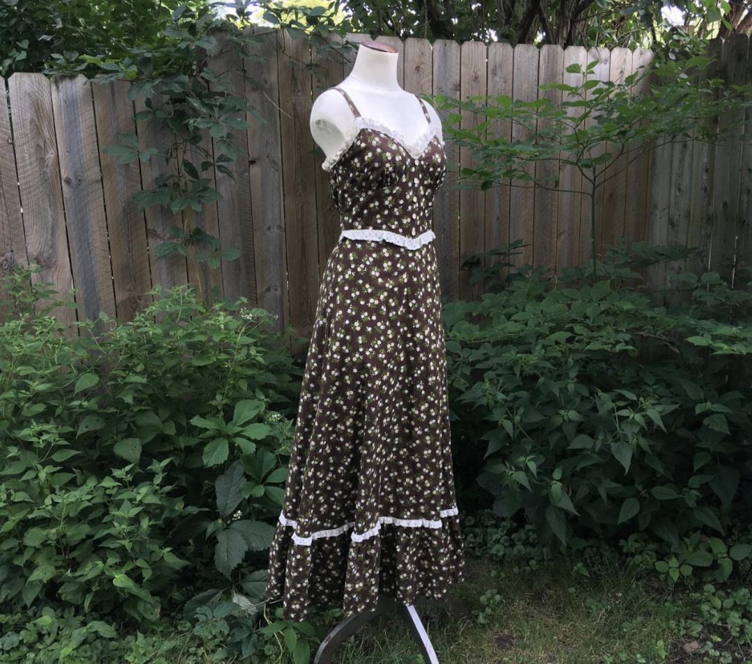 Brown Vintage Floral Calico Prairie Dress, Gunne Sax Style - Etsy