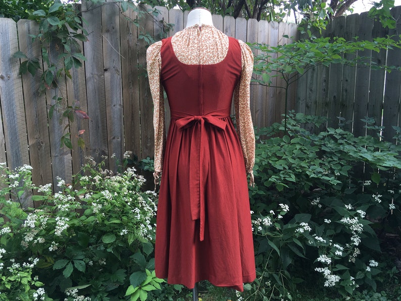 Gunne Sax Style 1970s Candi Jones Dress, Maria's Do Re Mi, Sound Of Music, Corduroy Calico Cottagecore Prairie, Rusty Orange 70s Dress image 4