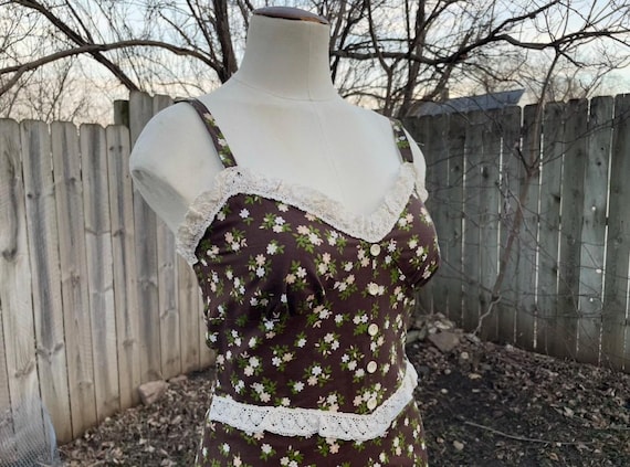 Brown Vintage Floral Calico Prairie Dress, Gunne Sax … - Gem