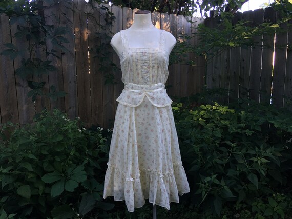 Peplum Gunne Sax Dress, Vintage size 7 Midi, Cotta