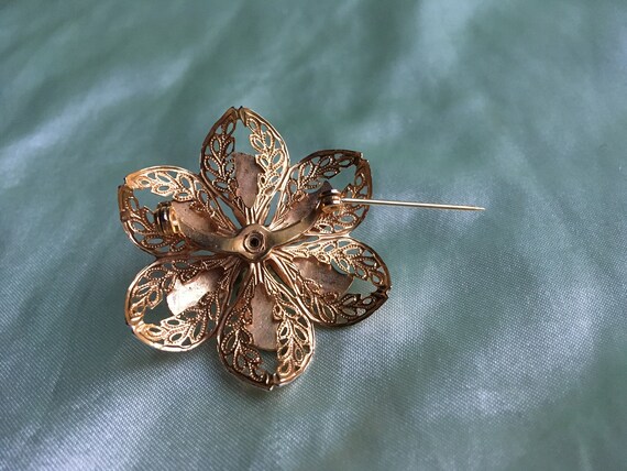 Vintage 1940s, 1950s, 1960s Flower Pin, Filigree … - image 8