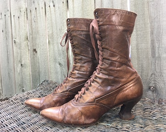 Antique Victorian Boots, High Top Shoes, Edwardian, Spool Heel, Steampunk, reenactment, 1800s, Vintage Boots, Historybounding.