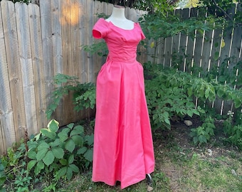 Amazing 1950s Bright Pink Taffeta Full Length Gown, 50s Princess Maxi Dress, Historybounding, True Vintage, 18th Century Style Skirt