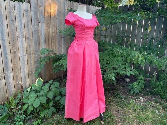 Amazing 1950s Bright Pink Taffeta Full Length Gow… - image 1