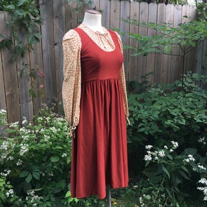 Gunne Sax Style 1970s Candi Jones Dress, Maria's Do Re Mi, Sound Of Music, Corduroy Calico Cottagecore Prairie, Rusty Orange 70s Dress image 1