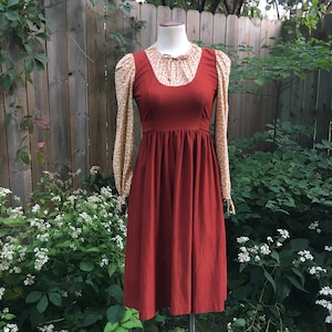 Gunne Sax Style 1970s Candi Jones Dress, Maria's Do Re Mi, Sound Of Music, Corduroy Calico Cottagecore Prairie, Rusty Orange 70s Dress image 2