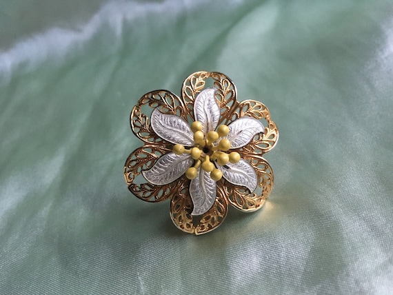 Vintage Italian Sterling Victorian Reproduction Vase Brooch with Rhinestone Flowers