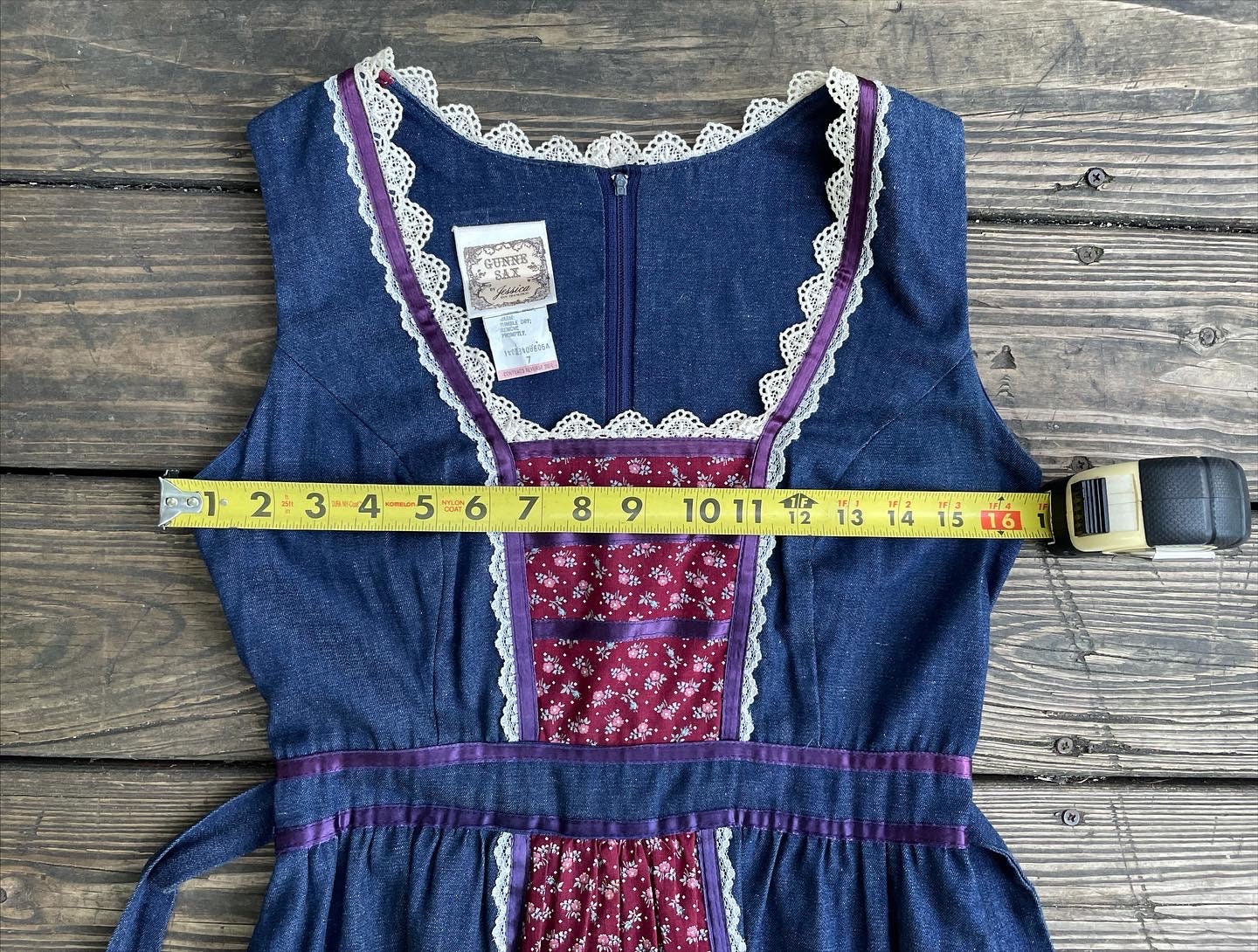 Gunne Sax Denim & Burgundy Calico Midi Sundress, 1970s Jessica ...
