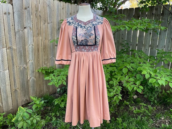 人気を誇る by Edwardian Young Arpeja Western 70s Dress, Peasant 1970s ワンピース