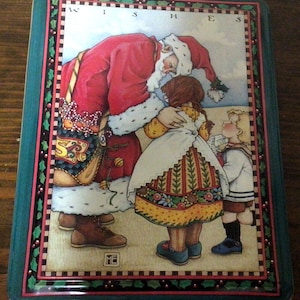 Vintage Mary Engelbreit Christmas Tin - &quot;Wishes&quot; - Santa with Little Girl and Boy