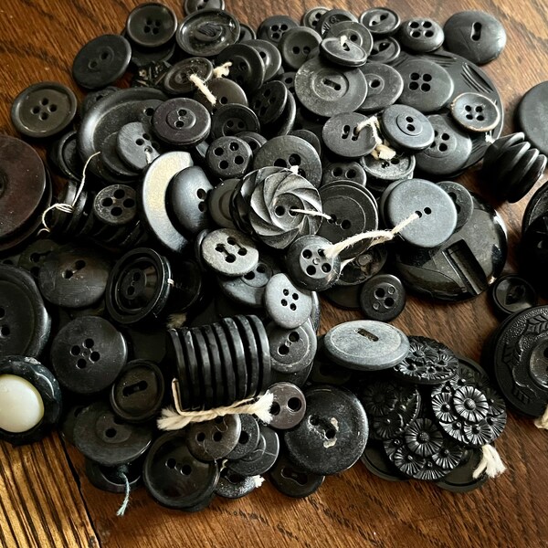 Grandma's Attic - Small Jar of BLACK vintage buttons in a lovely jar - Unique, Vintage & BLACK