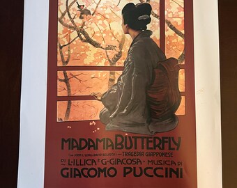 Vintage MADAME BUTTERFLY 1904 Opera Poster Print - By Italian Composer Giacomo Puccini - Printed in Italy