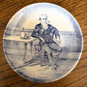 Vintage Delft Blue & White L&#39; Absinthe Trinket Dish by Boch Belgium, Small Decorative Dish, Boch Bar Series