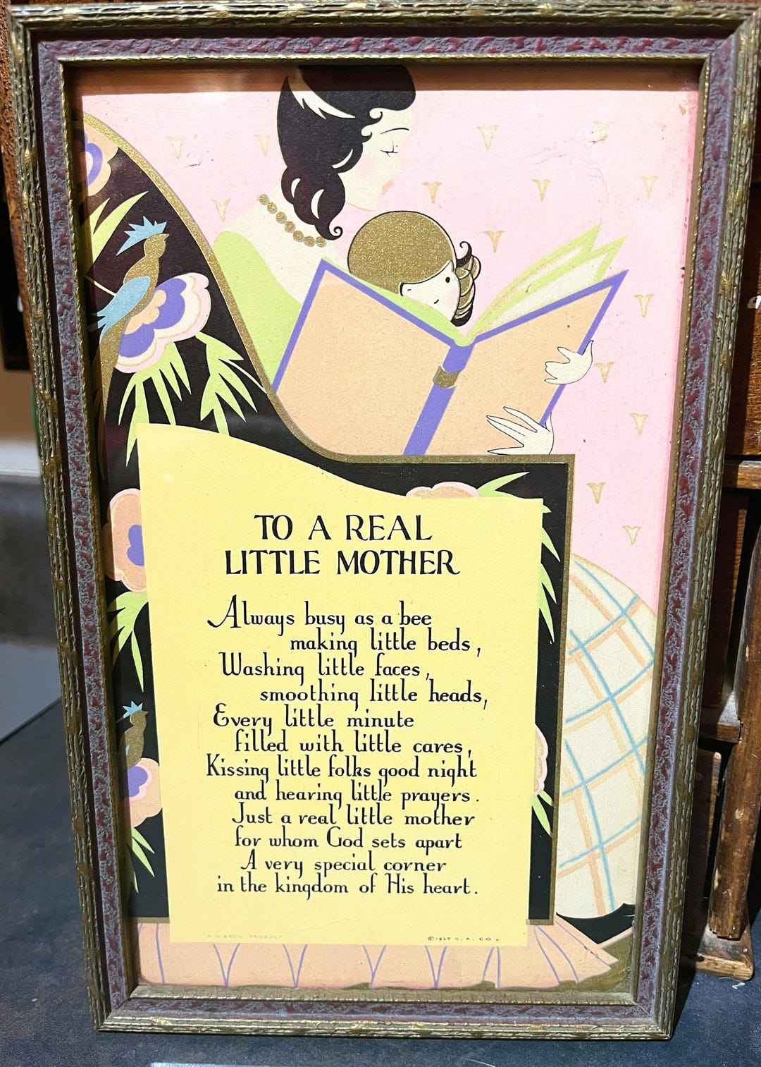 Vintage Framed Buzza Motto Poem: Mother and Daughter Reading, 1931 - Etsy
