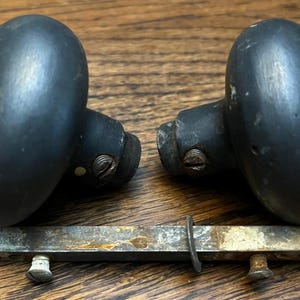 Vintage Barn Find - 2 Vintage Black Metal Doorknobs / Door Knobs - As found
