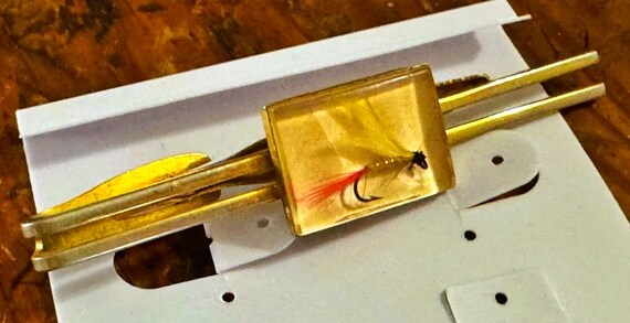 Vintage Hickok USA Fishing Lure Tie Bar - Red & Red Fly in Acrylic