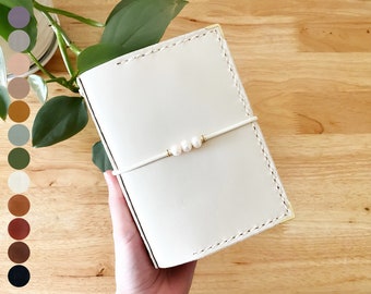 Pearl Traveler’s Notebook Cover With 4 Pockets | Cream | Genuine Leather Journal/Planner | A5, Standard, B6, A6, Field Notes, Passport