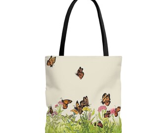 18" Tote - Monarch Life Cycle on Cream