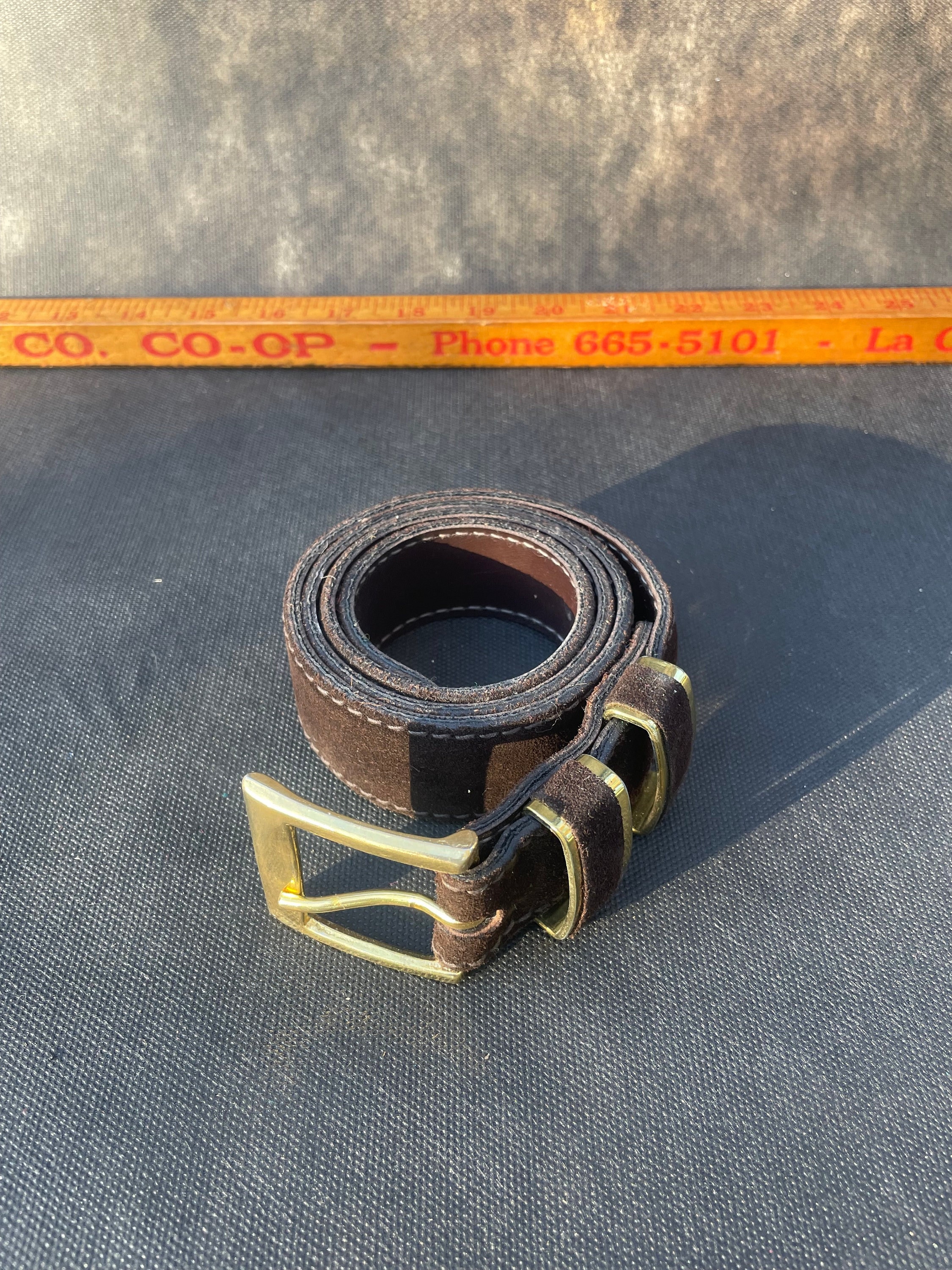 Morris Moskowitz Leather Double Buckle Belt Women\'s Size 30 Gold Tone Hardware Morris Moskowitz Leather Belt | 1980s Olive Green Wide Cinch main image 4