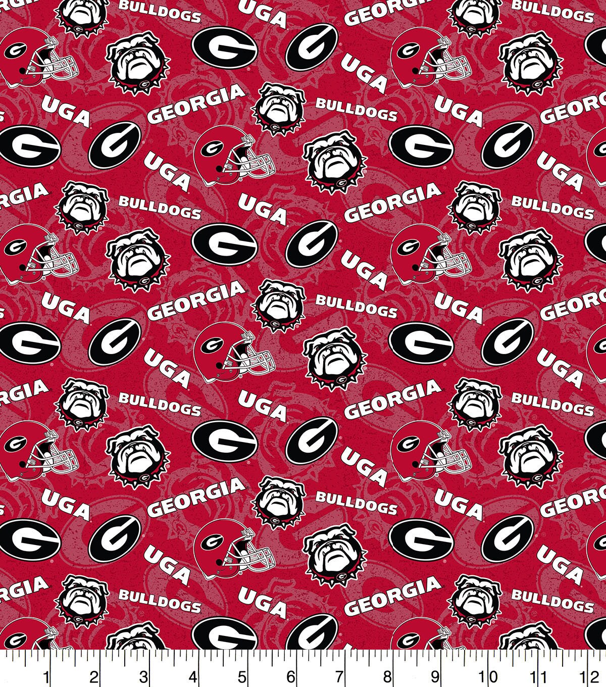 University of Georgia Bulldogs 100% Cotton Fabric Tone on Tone Design…