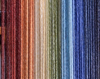 Dark Rainbow Gradient Handspun Yarn, Merino Silk Light Fingering Weight