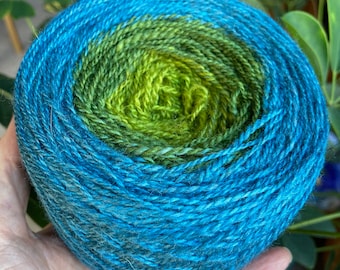 Peacock Gradient Handspun Yarn: BFL Silk Light Fingering, 417 yds