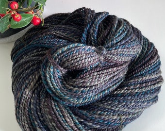 Ursula: 238 yards DK weight BFL/Silk, hand spun yarn from hand dyed fibre