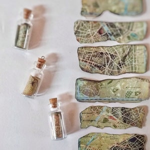 Colliers de ligne LostWorld avec cartes de France en Français, colliers avec bouteille en verre et cartes anciennes