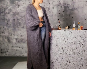 Grey Mohair Maxi Cardigan Long Mohair Cardigan Knitted Boho Style Cardigan Long Cardi Knit Cardigan Boho Long Grey Cardigan Grey Sweater