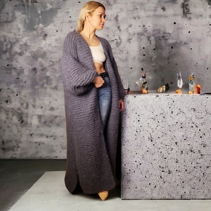 Gris Mohair Maxi Cardigan Largo Mohair Cárdigan Punto Boho Estilo Cárdigan Largo Cardi Punto Cárdigan Boho Largo Gris Cárdigan Suéter Gris imagen 1