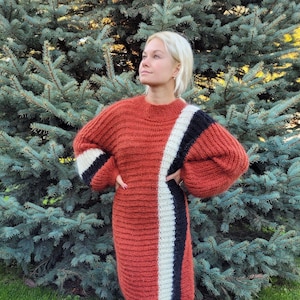 Oversized Mohair Kleid, Sweater Kleid Midi, Langes Strickkleid, Flauschiges Kleid, Grobstrick Kleid, Volumenärmel