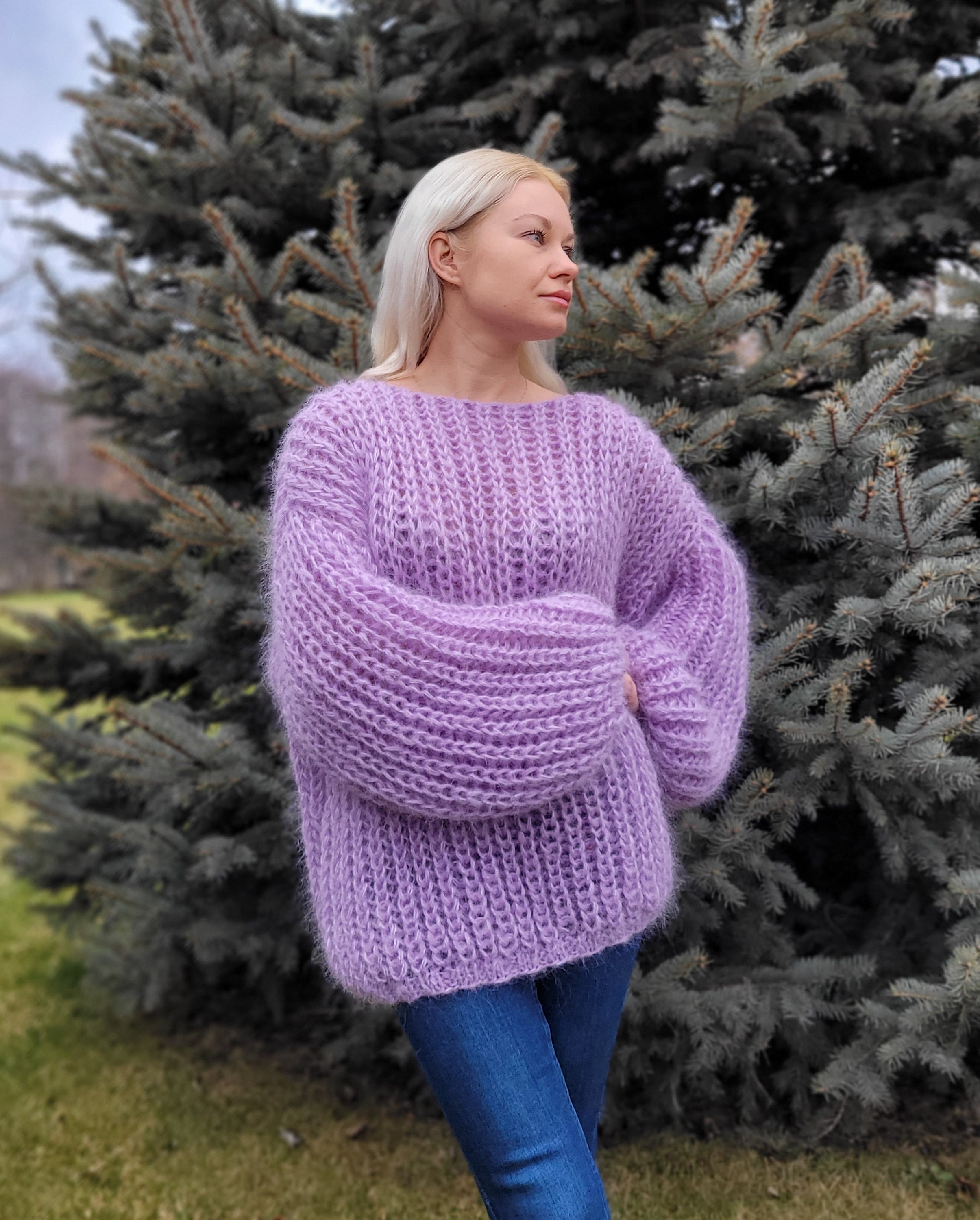 Handknit Lavender Mohair Sweater, Chunky Oversized Fit - Etsy