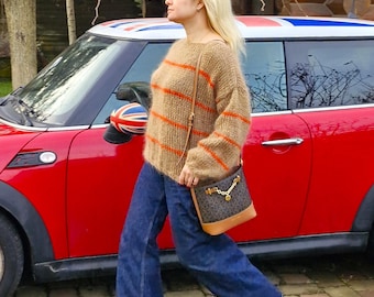 Oversized Mohair Sweater for Women | Hand Knit Striped Pullover | Soft Chunky Knit Jumper | Cozy Beige Mohair Sweater