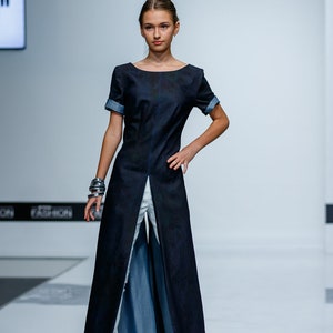 Designer blue dress in maxi leight