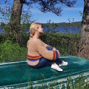 Rainbow mohair oversized sweater, striped sweater pride LGBT, soft lightweight mohair sweater, handknitted sweater, chunky knit sweater