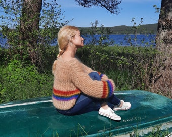 Rainbow mohair oversized sweater, striped sweater pride LGBT, soft lightweight mohair sweater, handknitted sweater, chunky knit sweater