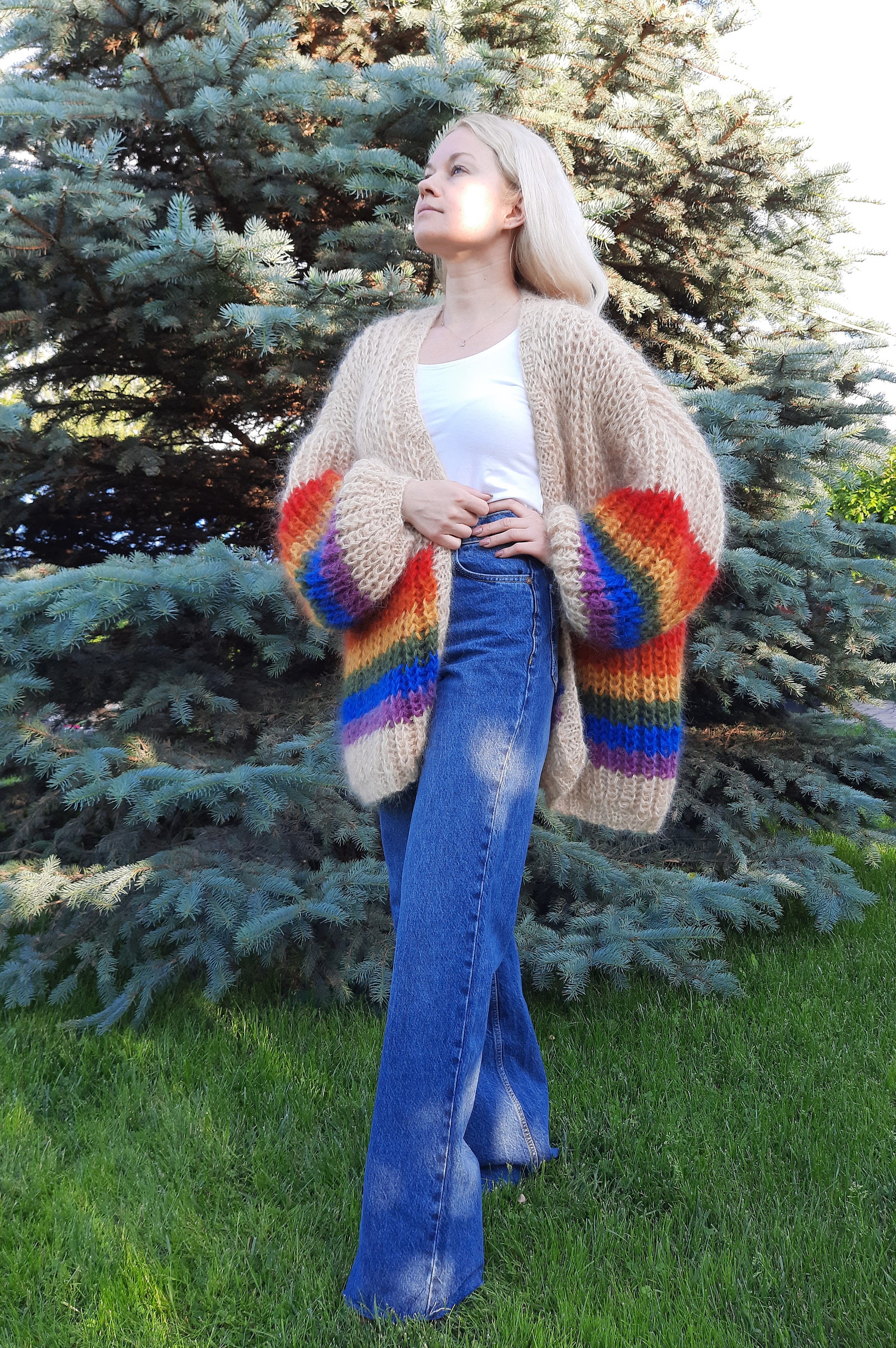 Rainbow Mohair Oversized Cardigan, Striped Cardigan Pride Rainbow Mohair Oversized Cardigan, Striped Cardigan Pride