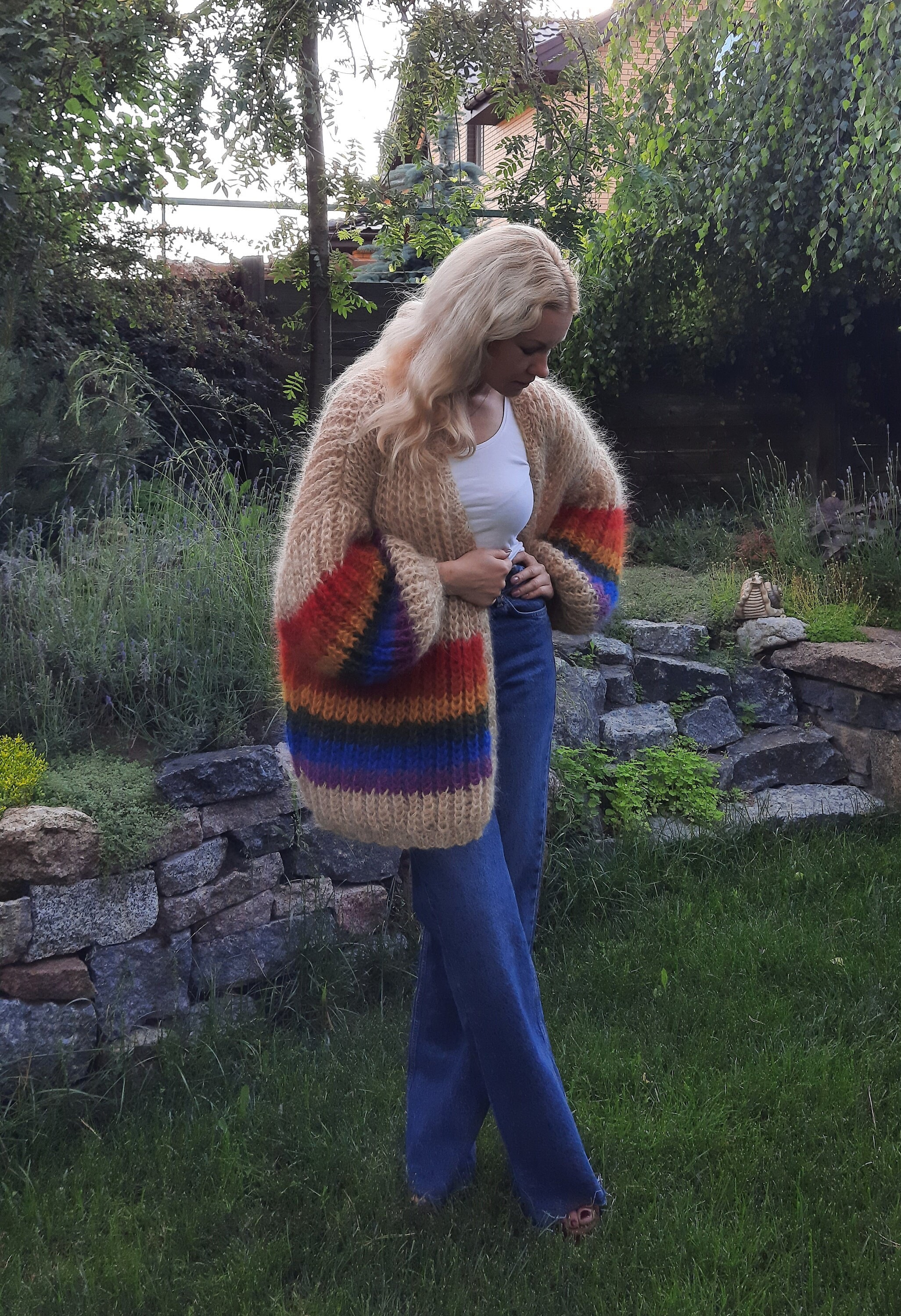 Rainbow Mohair Oversized Cardigan, Striped Cardigan Pride LGBT