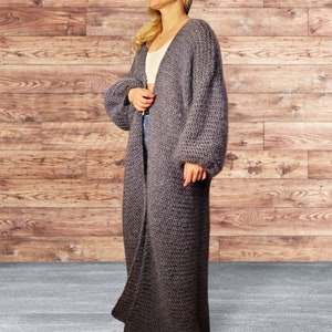 Grey Mohair Maxi Cardigan Long Mohair Cardigan Knitted Boho Style Cardigan Long Cardi Knit Cardigan Boho Long Grey Cardigan Grey Sweater image 8