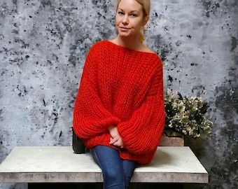 Hand Knit Mohair Oversized Sweater, Chunky Knit, Custom Order