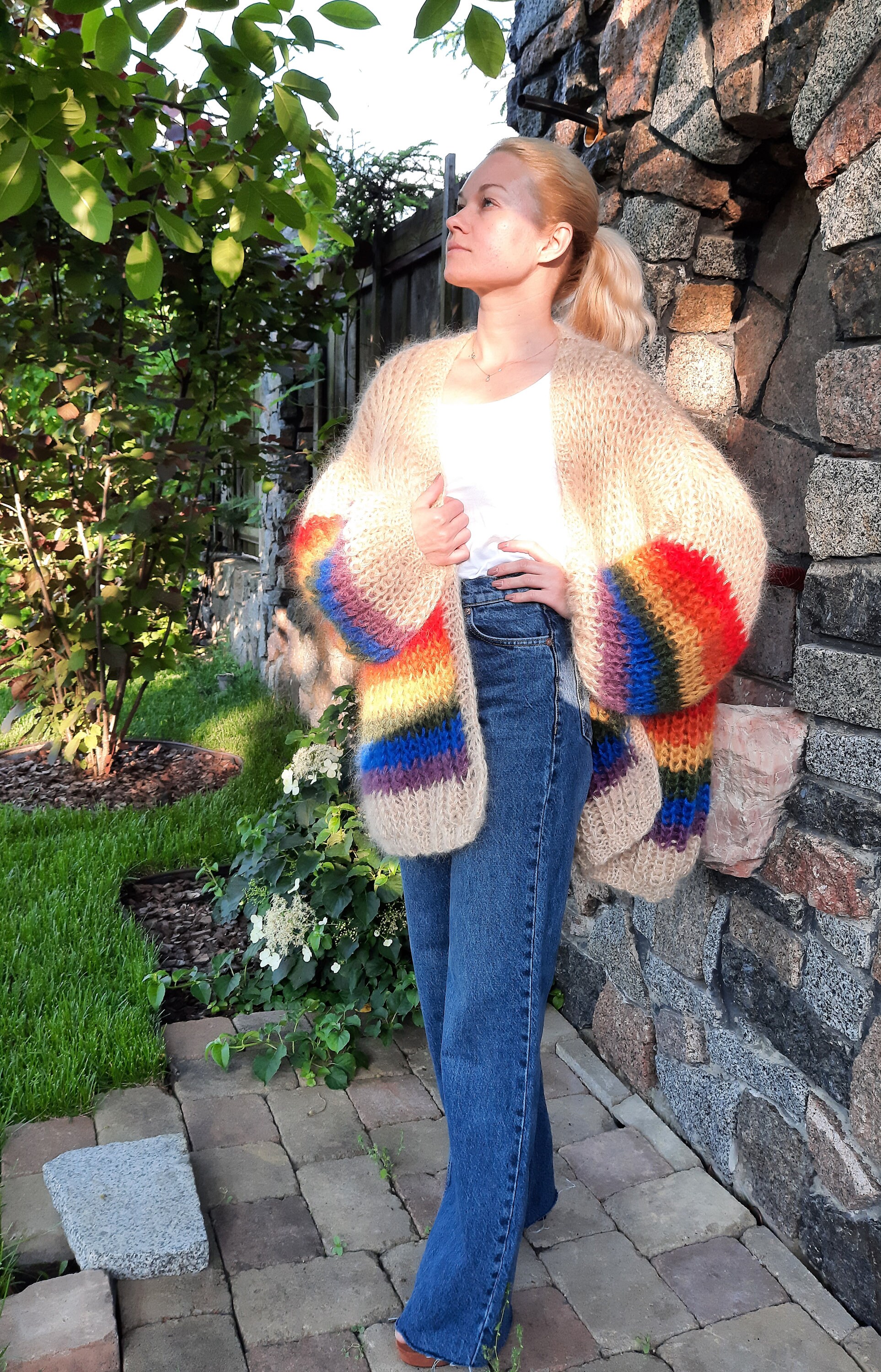 Sunset Rainbow Mohair Wool Cardigan