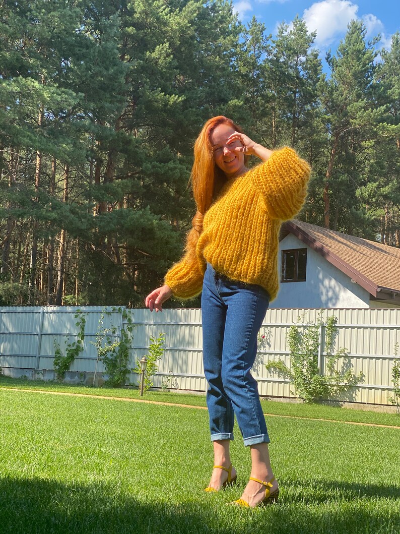 Soft Cozy Oversized Mohair Sweater, Sweater Saffron Color, Wool Mohair Sweater Etsy