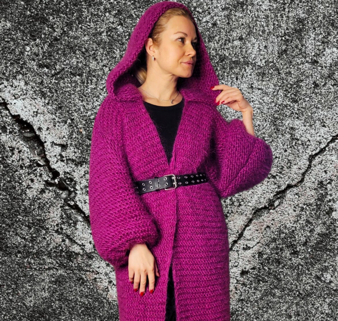 Mohair Maxi Cardigan With Hood Long Mohair Cardigan Knitted Mohair Maxi Cardigan With Hood Long Mohair Cardigan Knitted