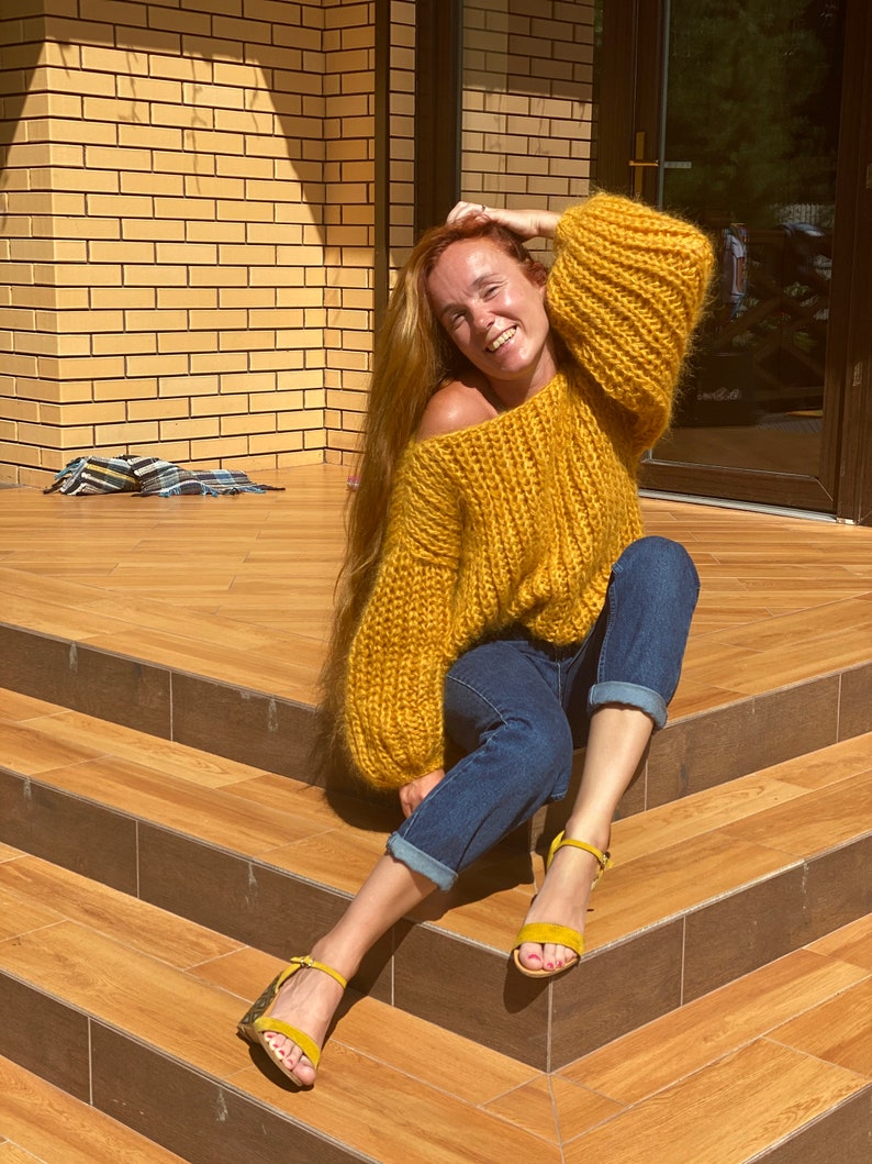 Soft Cozy Oversized Mohair Sweater, Sweater Saffron Color, Wool Mohair Sweater Etsy