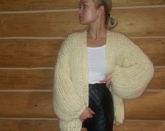 Mohair oversized cardigan, wedding cardigan, white mohair cardigan, knitted cardigan, fluffy cardigan, woolen cardigan, chunky knit cardigan