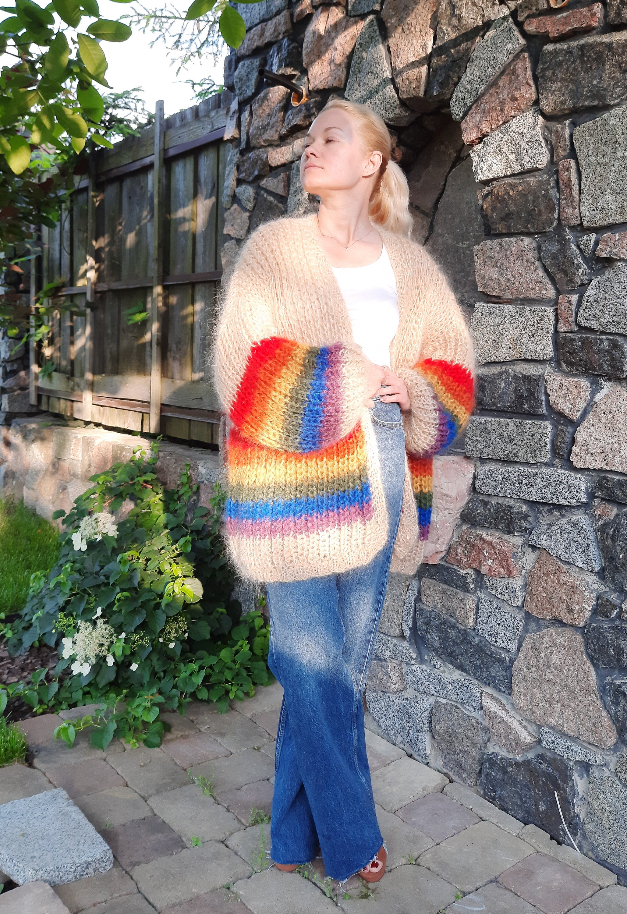 Rainbow Mohair Oversized Cardigan, Striped Cardigan Pride Rainbow Mohair Oversized Cardigan, Striped Cardigan Pride