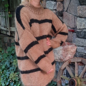 Brown mohair sweater with black stripes